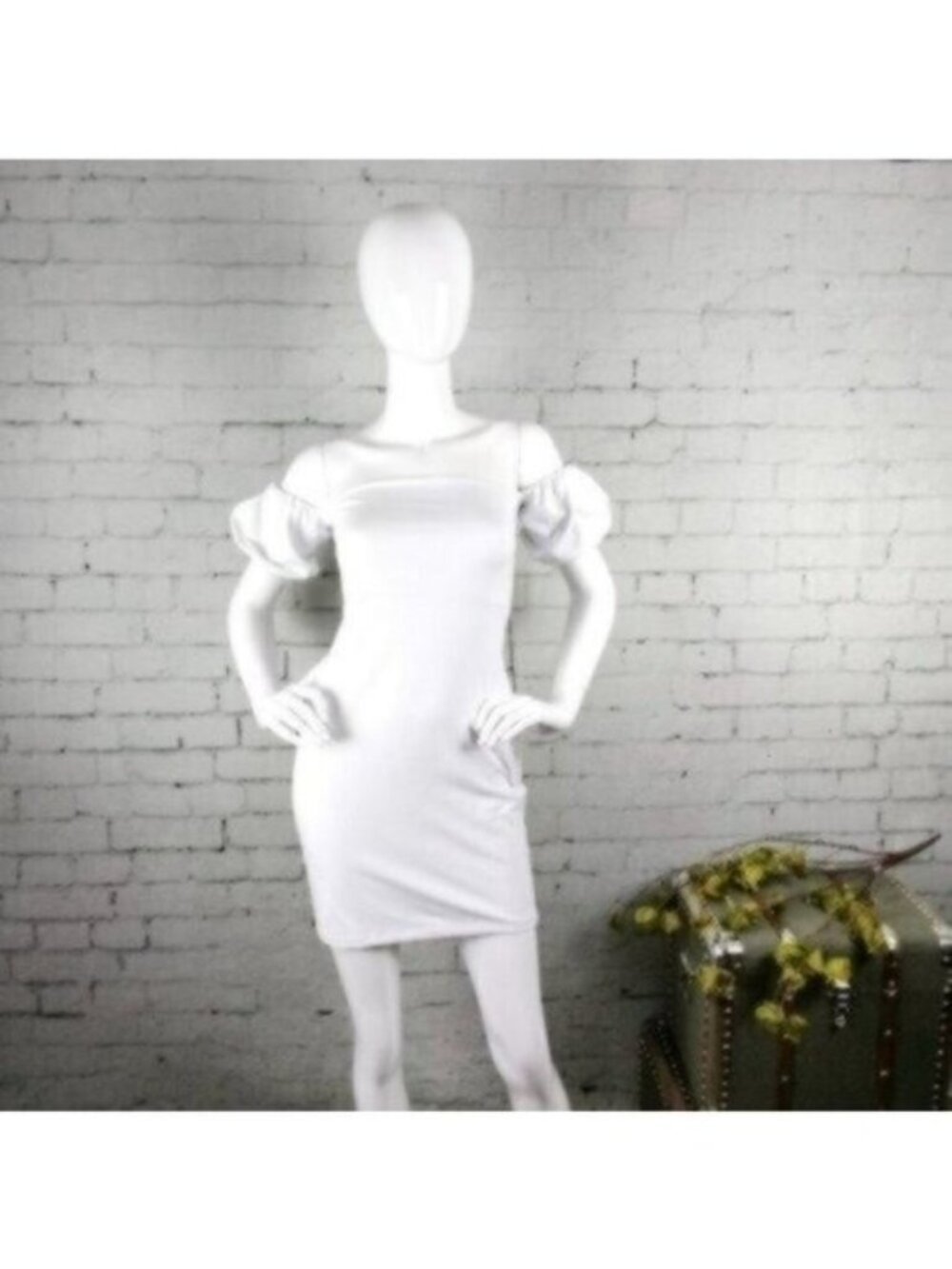 Susana Monaco Off The Shoulder Puff Sleeve Dress In Sugar White Size Small